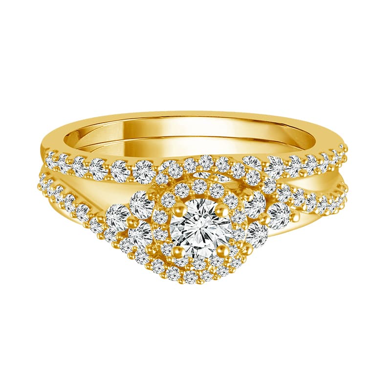 Two Hearts 14K yellow gold diamond bridal set